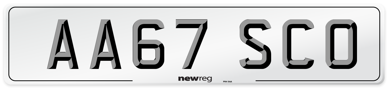 AA67 SCO Number Plate from New Reg